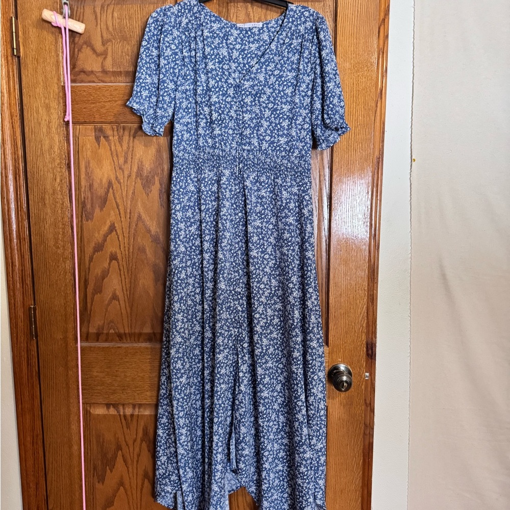 Blue Floral Maxi Dress with Puff Sleeves